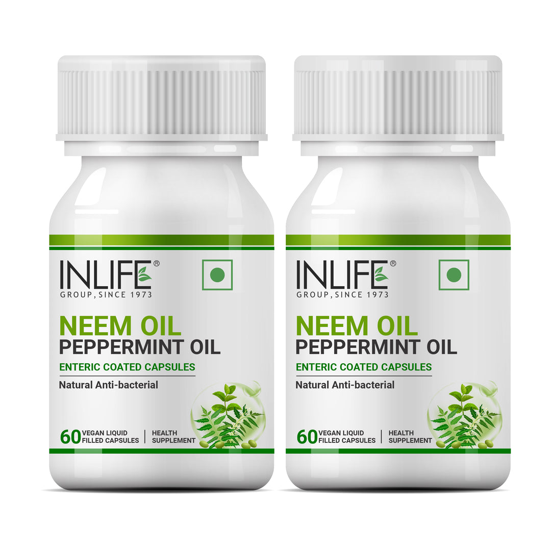 INLIFE Neem Oil 350mg with Peppermint Oil 150mg, Enteric Coated Capsules