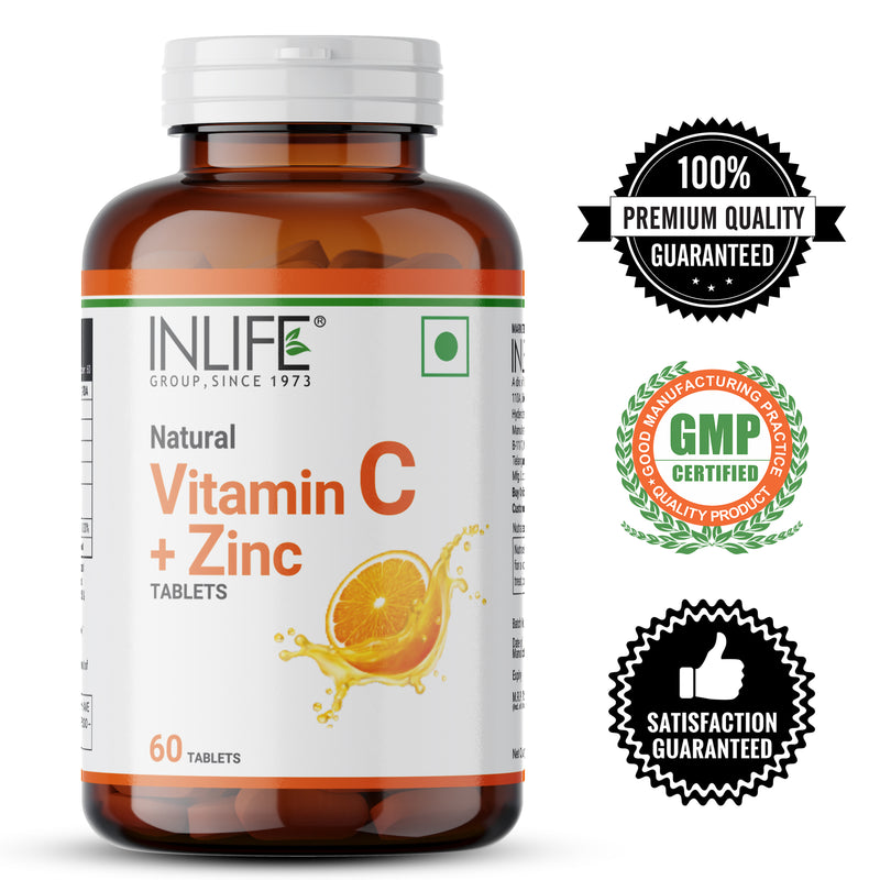 INLIFE Natural Vitamin C Amla Extract 1000mg with Zinc 10mg Supplement