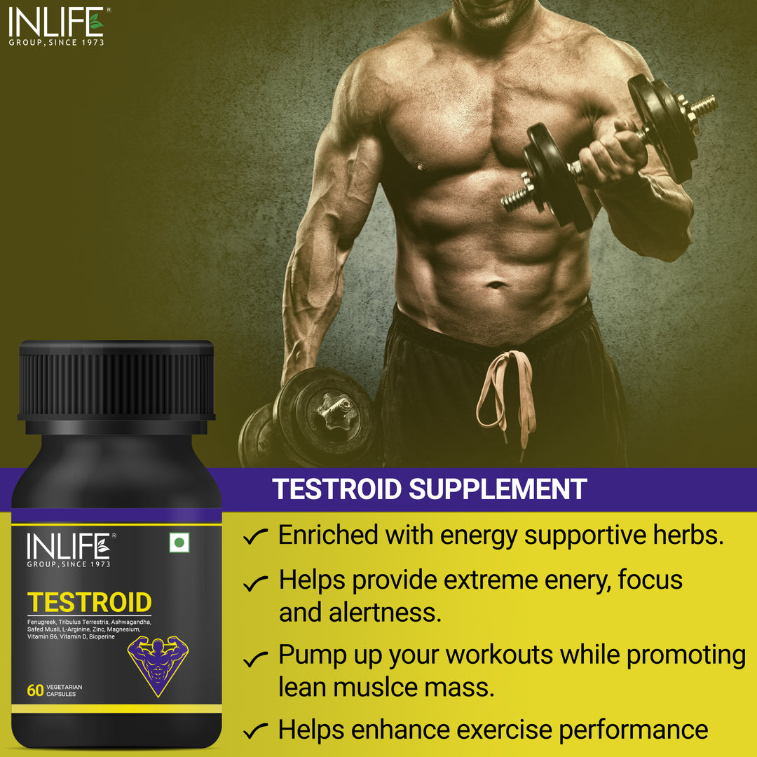 INLIFE Testroid Testosterone Supplement for Men - 60 Vegetarian Capsules