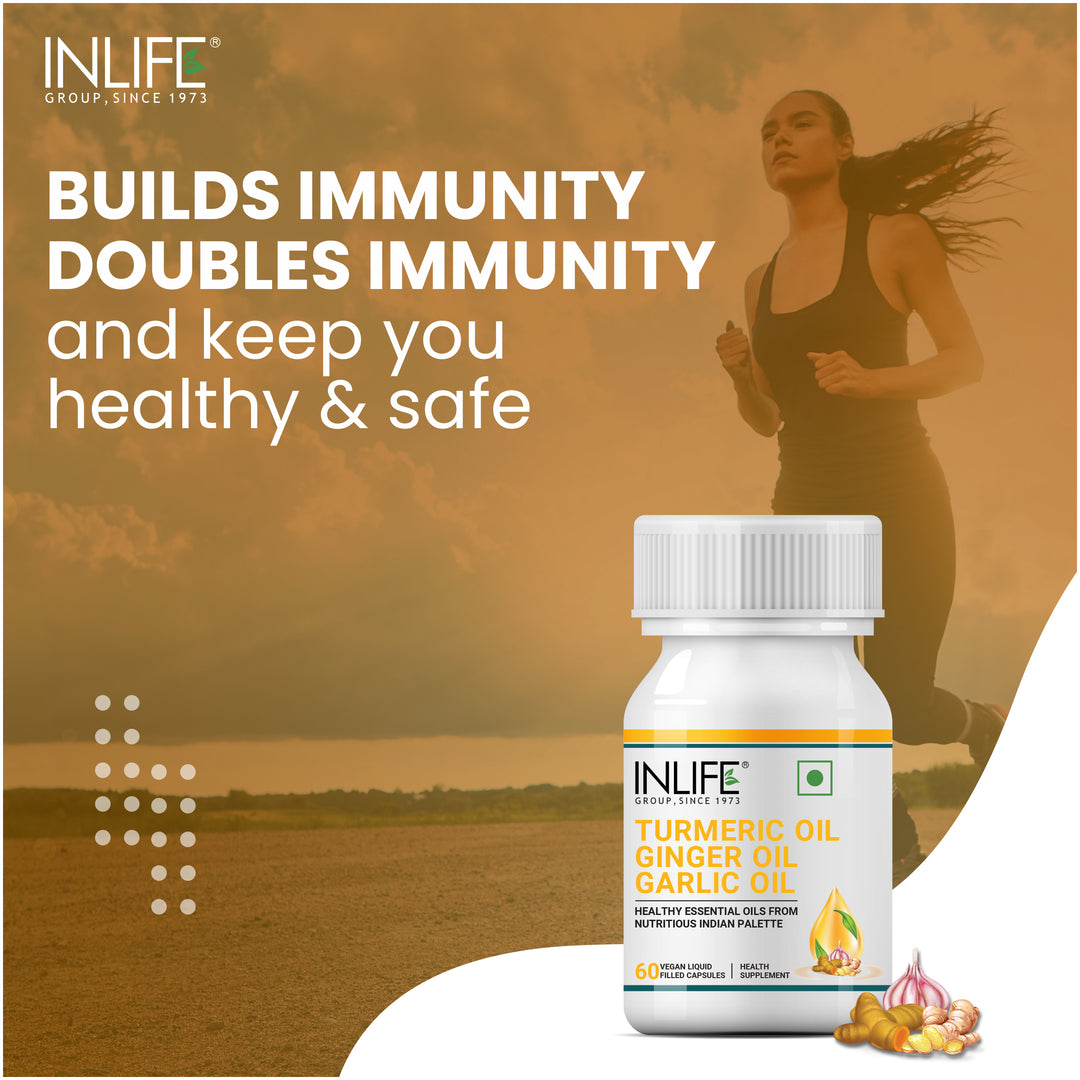 INLIFE Turmeric Oil Ginger Oil Garlic Oil Capsule, Immunity Booster Supplement