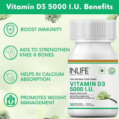 INLIFE Plant Based Vegan Vitamin D3 from Lichen 5000 IU