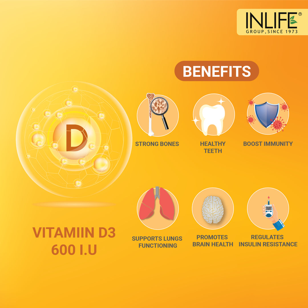 INLIFE Vitamin D3 600 IU Cholecalciferol Supplement with Coconut Oil for Better Absorption