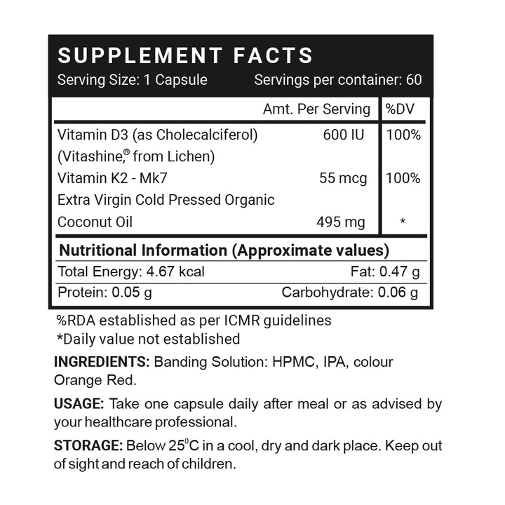INLIFE Plant Based Vegan Vitamin D3 K2 Supplement, Lichen Source D3 with Natural Organic Extra Virgin Cold Pressed Coconut Oil, 600 IU