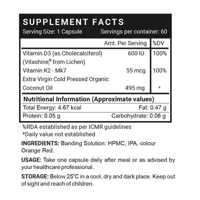 INLIFE Plant Based Vegan Vitamin D3 K2 Supplement, Lichen Source D3 with Natural Organic Extra Virgin Cold Pressed Coconut Oil, 600 IU