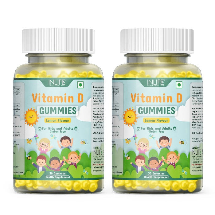 INLIFE Vitamin D Gummies for Kids Men Women Adults, Bone & Muscle Health, Immunity Booster, Gluen Free, Vegan, 400 IU (Lemon)