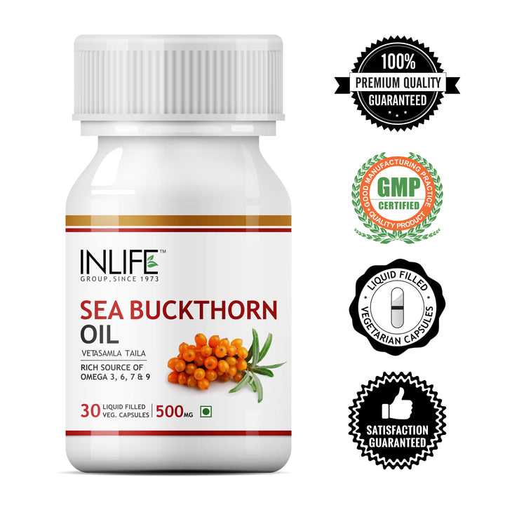 INLIFE Sea Buckthorn Seed Oil, Omega 3 6 7 9 Supplement, 500mg