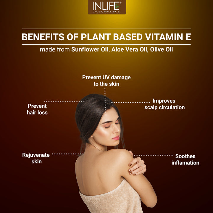 INLIFE Plant Based Natural Vitamin E Oil Capsules for Face and Hair | Sunflower, Olive & Aloe Vera Oils